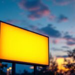 A photograph of a well-lit outdoor sign at dusk