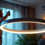 A photograph of a wrap-around lamp installed in a stylish interior setting