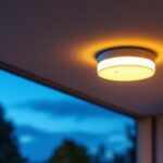 A photograph of a stylish outdoor ceiling light fixture with an integrated outlet