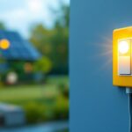 A photograph of a solar light installation featuring a clearly visible light switch in an outdoor setting