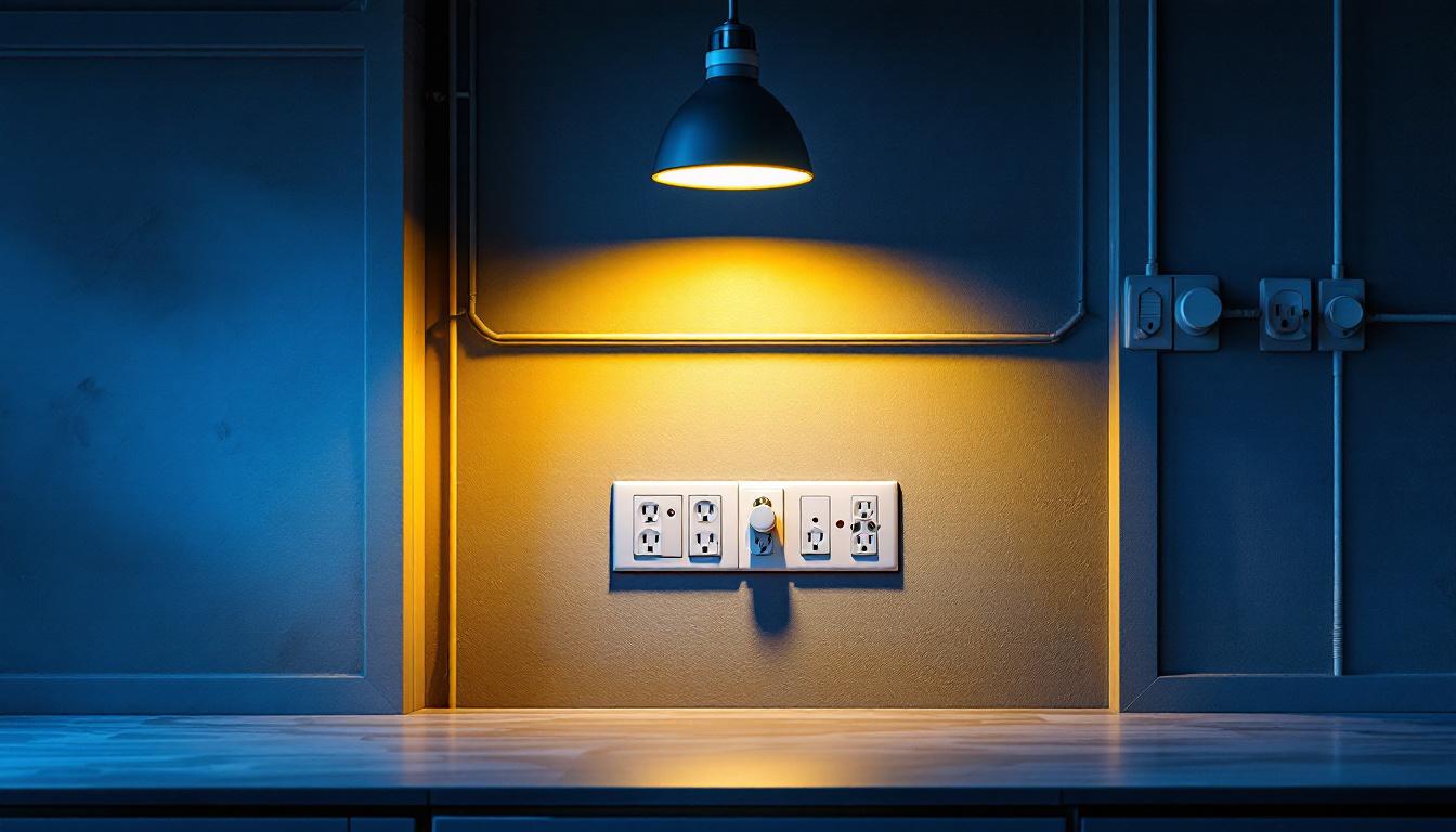 A photograph of capture a photograph of a well-lit commercial space showcasing various types of electrical outlets in use