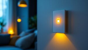 A photograph of a modern electric light switch in a stylish home setting