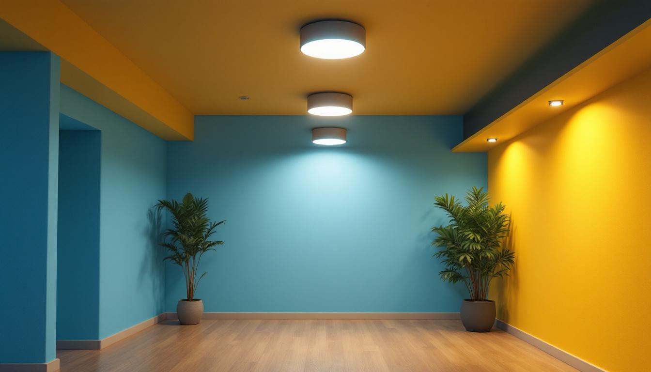 A photograph of a well-lit basement featuring modern