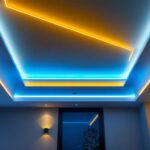 A photograph of a beautifully designed ceiling featuring flush-mounted led strip lights