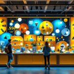 A photograph of a vibrant display of innovative lighting products on sale during black friday