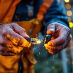 A photograph of a lighting contractor skillfully installing a waterproof wire splice connector in an outdoor setting