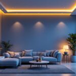 A photograph of capture a photograph of a modern living space featuring a sleek 2-inch led recessed light installation