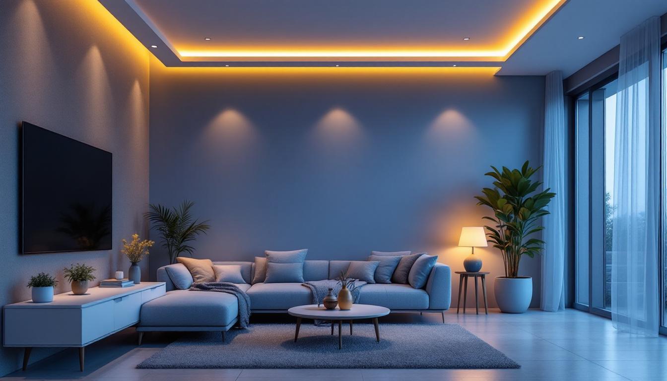 A photograph of capture a photograph of a modern living space featuring a sleek 2-inch led recessed light installation