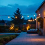 A photograph of a beautifully illuminated outdoor space at dusk
