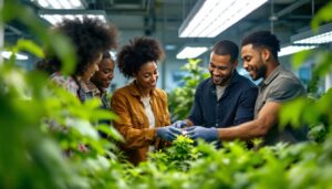 A photograph of a team of diverse individuals engaged in a hands-on training session