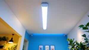 A photograph of capture a photograph of a well-lit interior space featuring a vibrant led t8 tube light installed in a ceiling fixture