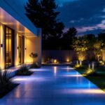 A photograph of a well-lit outdoor space showcasing various led lighting installations