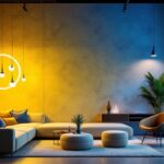A photograph of a modern lighting installation featuring led one corporation's products in a stylish interior setting