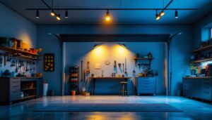A photograph of a well-lit garage showcasing stylish