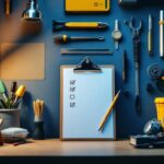 A photograph of a well-organized workspace featuring various lighting fixtures