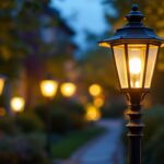 A photograph of a beautifully designed outdoor lamp post with an elegant cover