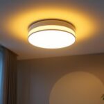A photograph of a stylishly designed flush led ceiling light installed in a modern interior setting
