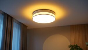 A photograph of a stylishly designed flush led ceiling light installed in a modern interior setting