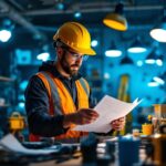 A photograph of a lighting contractor at work