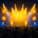 A photograph of a beautifully illuminated theater wall featuring stylish wall lights in action
