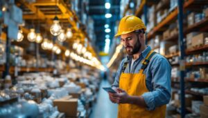 A photograph of a well-organized light bulb warehouse