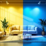 A photograph of a well-lit room showcasing both direct and indirect lighting sources