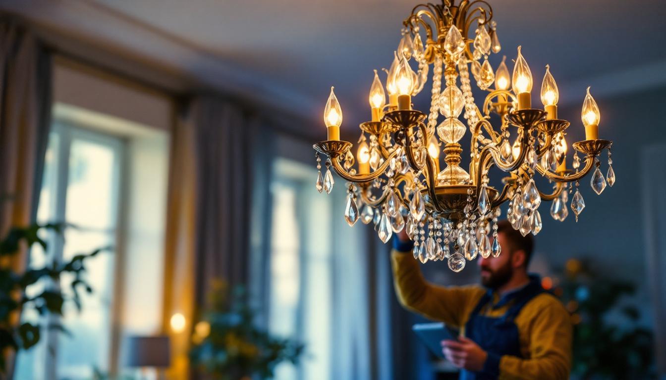 A photograph of a beautifully designed chandelier in a well-lit room