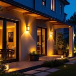 A photograph of a beautifully illuminated outdoor space at dusk