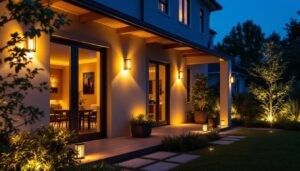 A photograph of a beautifully illuminated outdoor space at dusk