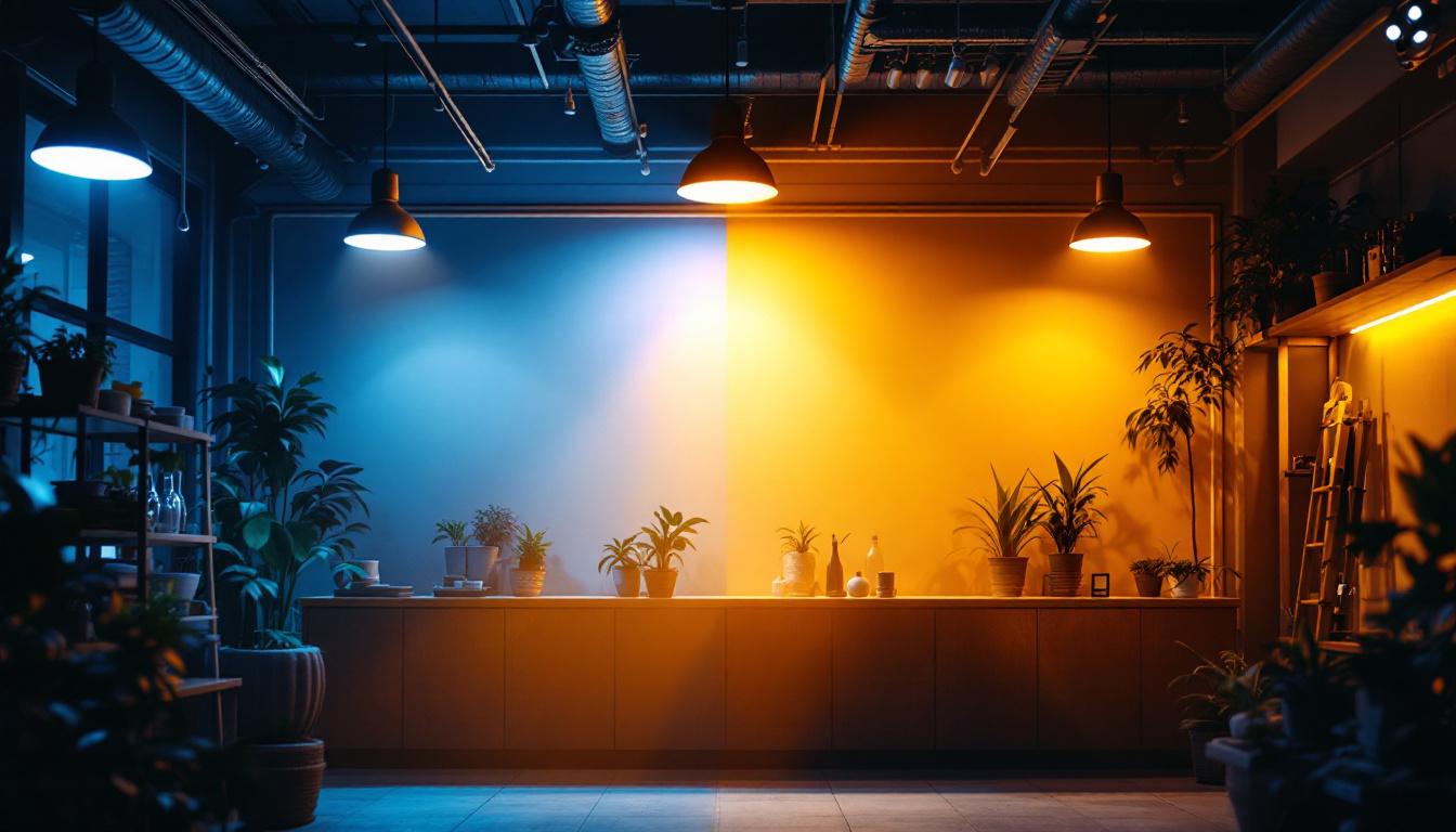 A photograph of a well-lit commercial space featuring led shop lights in action