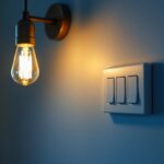 A photograph of a well-lit room featuring two distinct light fixtures controlled by a stylish 3-way switch