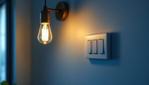 A photograph of a well-lit room featuring two distinct light fixtures controlled by a stylish 3-way switch