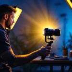 A photograph of a lighting professional in action