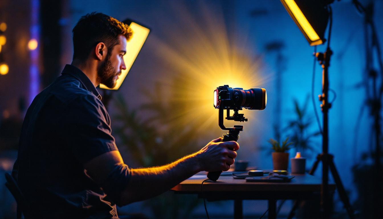 A photograph of a lighting professional in action
