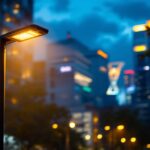 A photograph of a modern streetlight pole equipped with smart technology