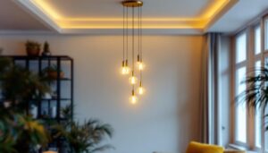 A photograph of a beautifully designed pendulum light fixture in an elegant interior setting