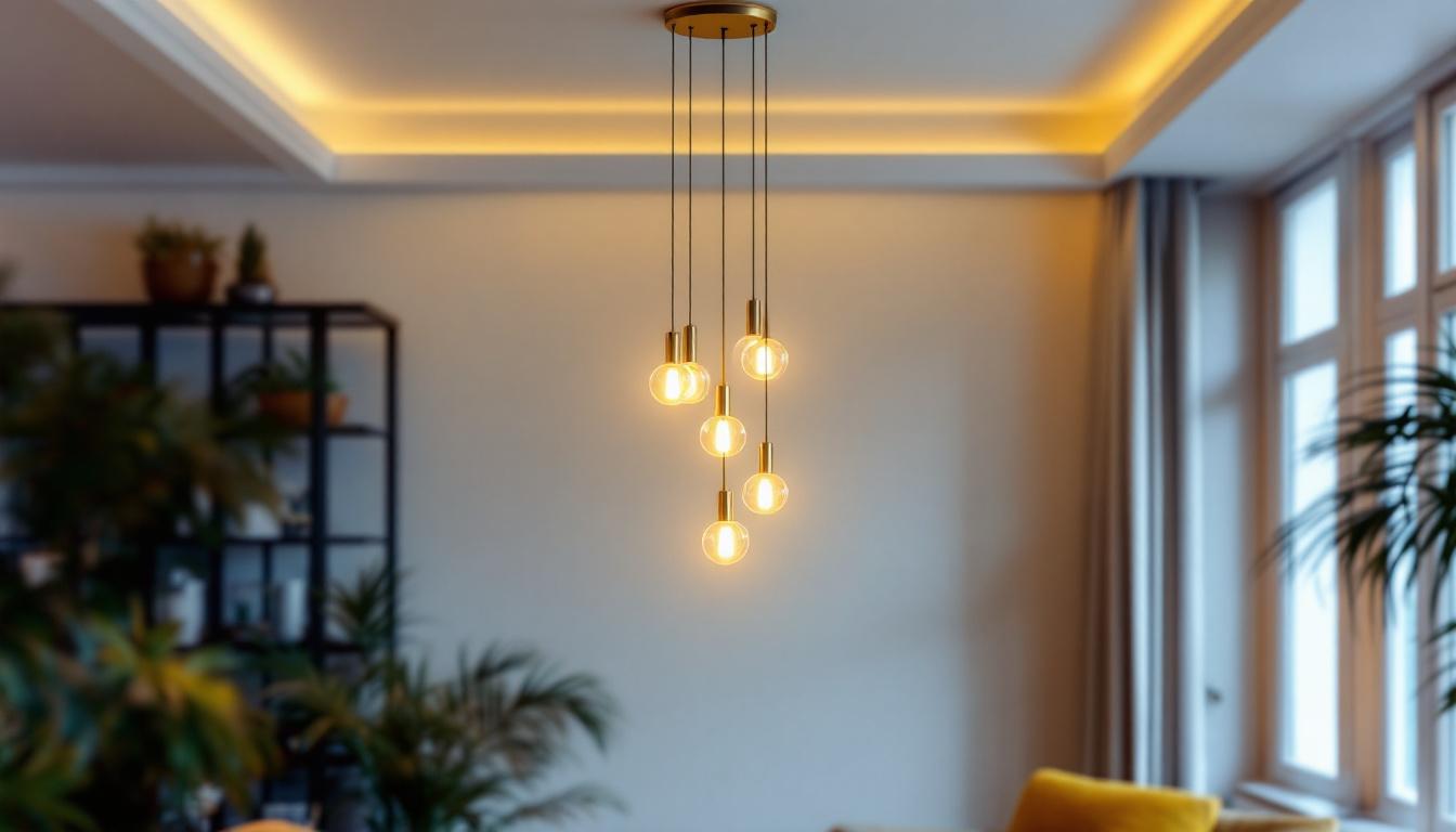 A photograph of a beautifully designed pendulum light fixture in an elegant interior setting