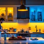 A photograph of a stylish kitchen featuring various under-cabinet lighting options