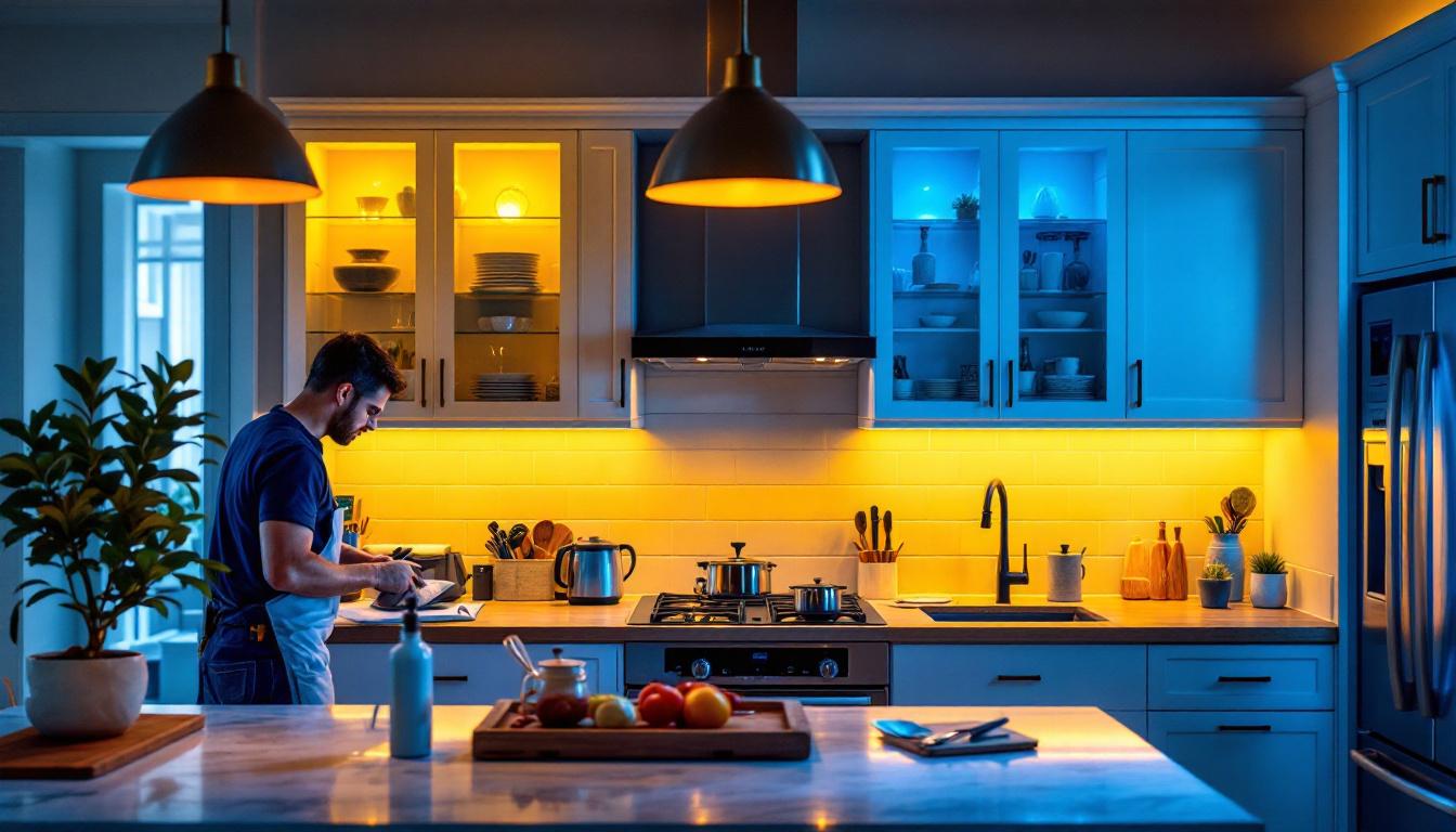 A photograph of a stylish kitchen featuring various under-cabinet lighting options