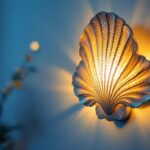 A photograph of a beautifully designed seashell wall sconce illuminated in a cozy interior setting