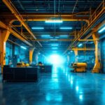 A photograph of a well-lit industrial workspace showcasing class 1 division 2 lighting fixtures in action