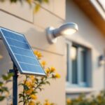 A photograph of a solar light installation featuring a remote panel in a residential or commercial setting