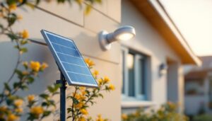 A photograph of a solar light installation featuring a remote panel in a residential or commercial setting