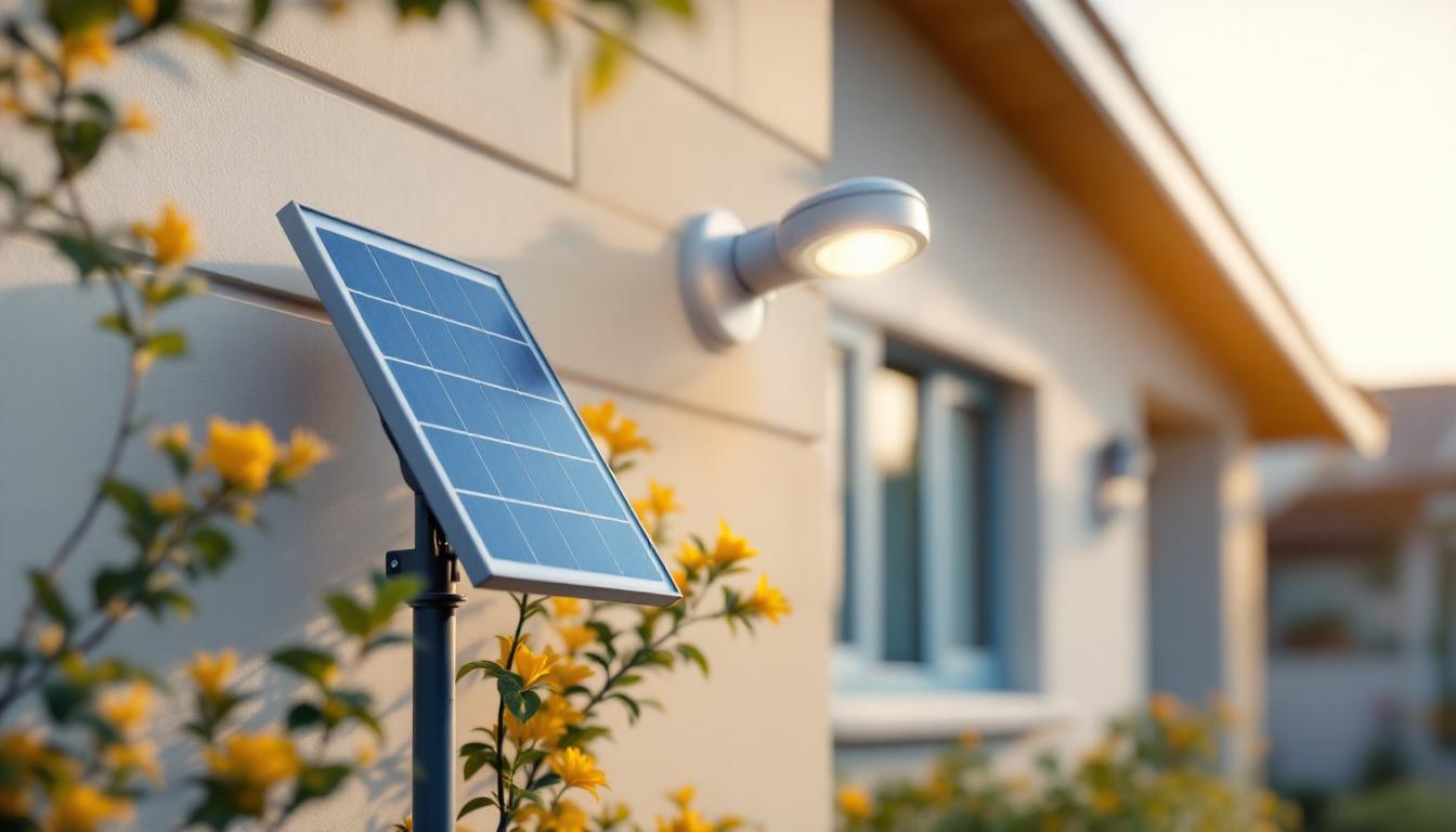 A photograph of a solar light installation featuring a remote panel in a residential or commercial setting