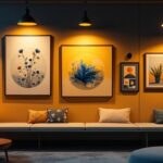 A photograph of a beautifully lit interior space showcasing a variety of stylish artwork lighting fixtures in use