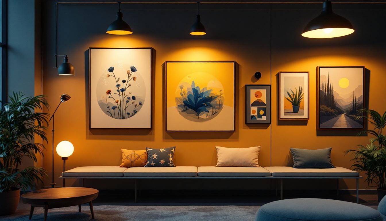 A photograph of a beautifully lit interior space showcasing a variety of stylish artwork lighting fixtures in use