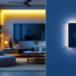 A photograph of a stylishly designed living room featuring a modern led dimmer switch with a remote control
