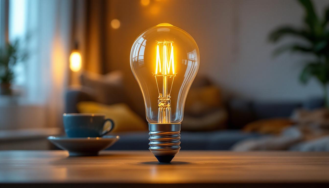 A photograph of a sleek and modern type c light bulb in an aesthetically pleasing setting