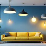A photograph of a well-lit room featuring a variety of stylish and affordable ceiling light fixtures