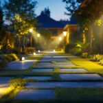 A photograph of a well-lit outdoor space showcasing various led flood lights in use